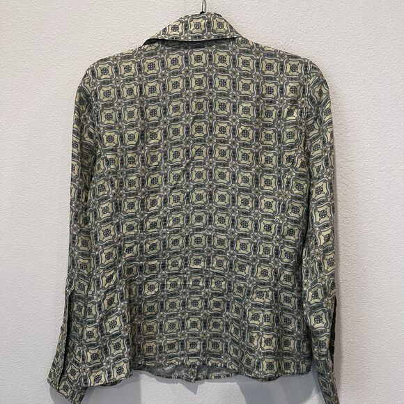 ann taylor Light green Geometrical silk blouse Sz 8 - Picture 5 of 7
